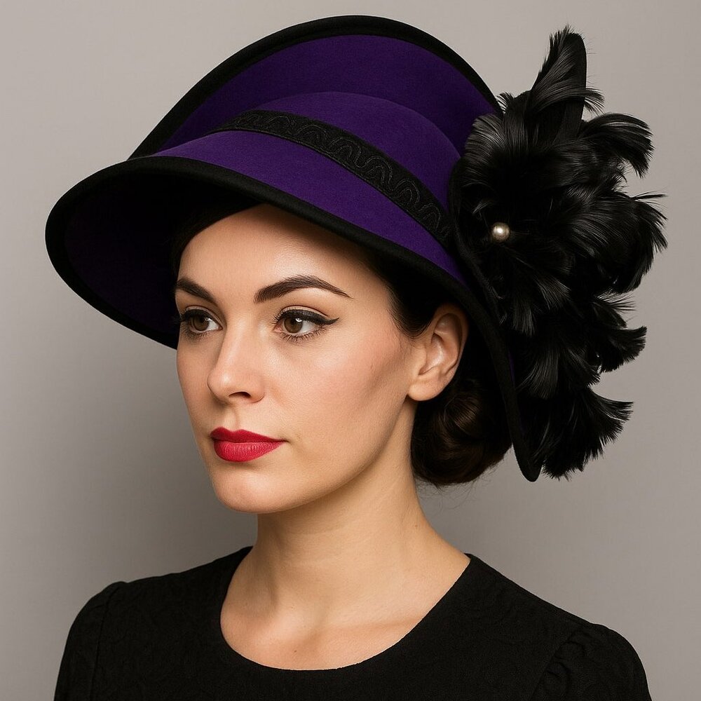 Vintage 80s Purple Feather Hat‎ Deborah NY USA